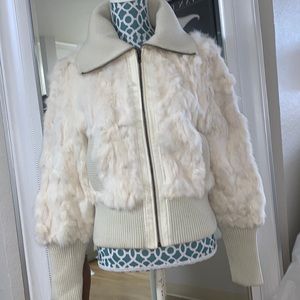 Vintage, Rabbit and leather jacket, color off wht.